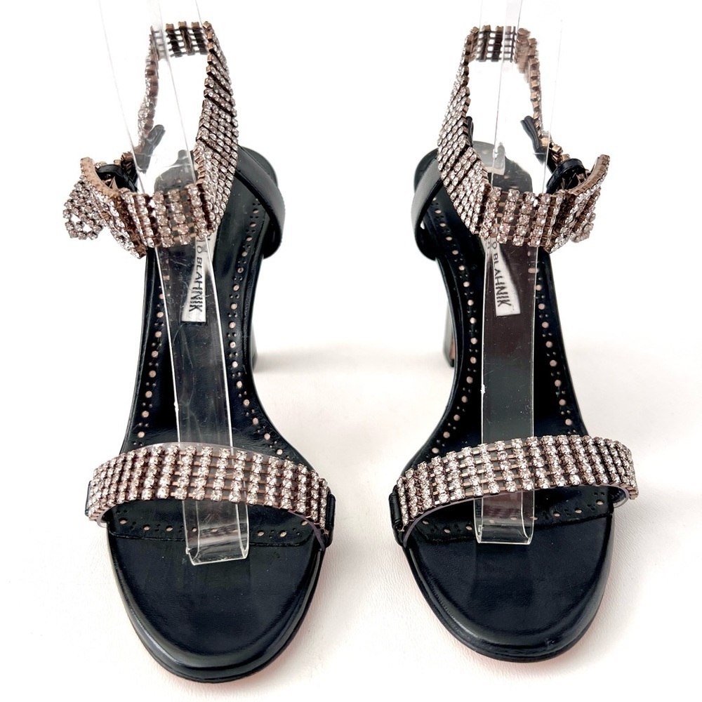 MANOLO BLAHNIK | Bashifa Black Leather‎ Jewel Ankle Bracelet Strap Sandal US 6 - Picture 7 of 14